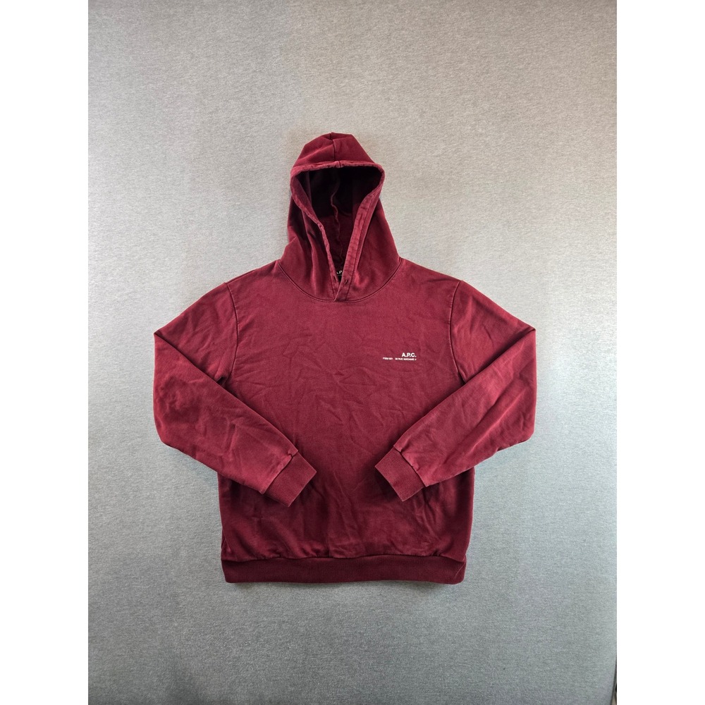 A.P.C. Item 001 Hoodie Mens Large Burgundy Rue Madame Paris Logo Sweatshirt